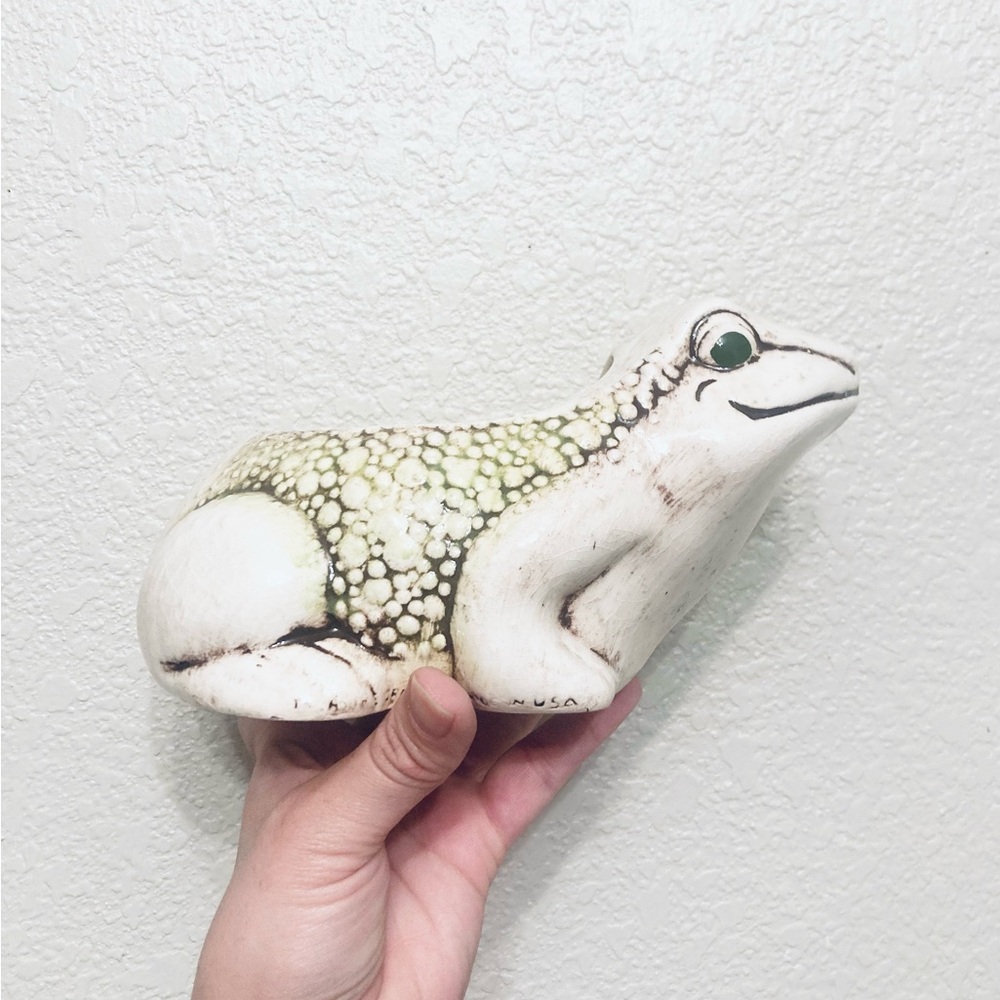 Vintage Ceramic Planter Frog Toad Pottery Figurine Garden Cottagecore USA